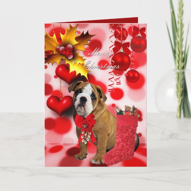 Card Christmas Xmas Dog Puppy Hearts (Front)