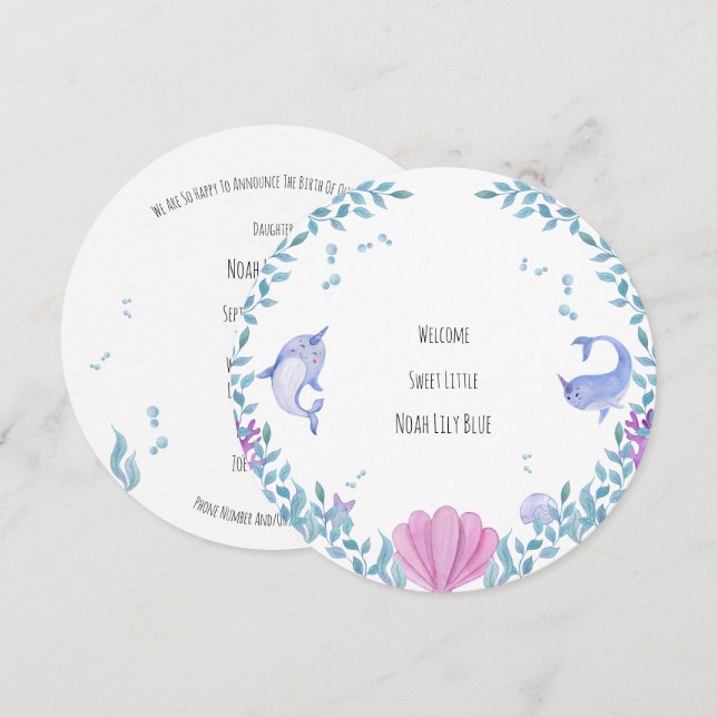 Card (Circle) - Birth Announcement Ocean (Front/Back)