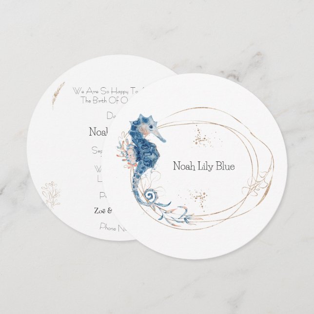 Card (Circle) - Birth Announcement Ocean Kaart (Front/Back)