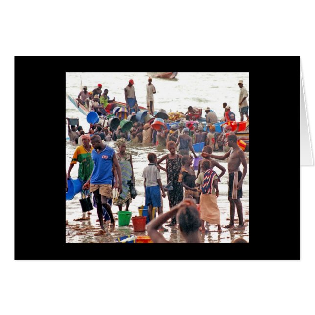 Card, "Crowd Buying Fish from Fishermen" (Front Horizontal)