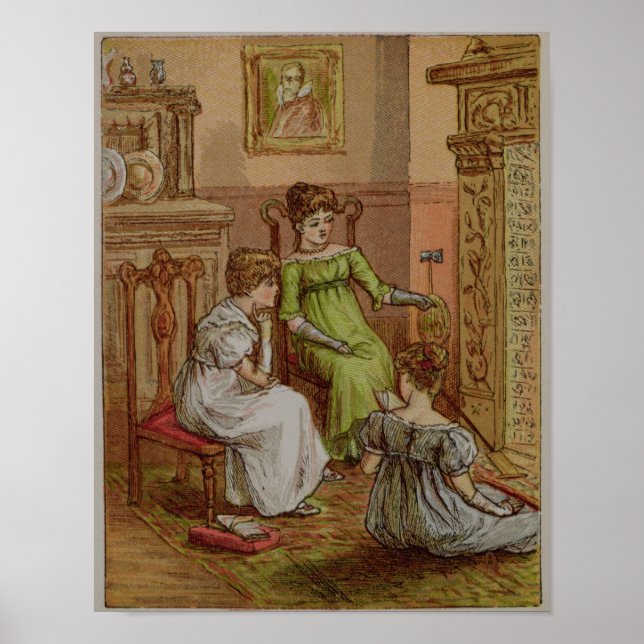 Card depicting a fireside scene poster (Front)