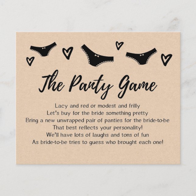 CARD Drop your panties game, Bridal Shower (Front)