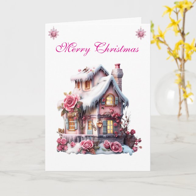 Card-Elegant Pink Christmas Card Collection (Yellow Flower)