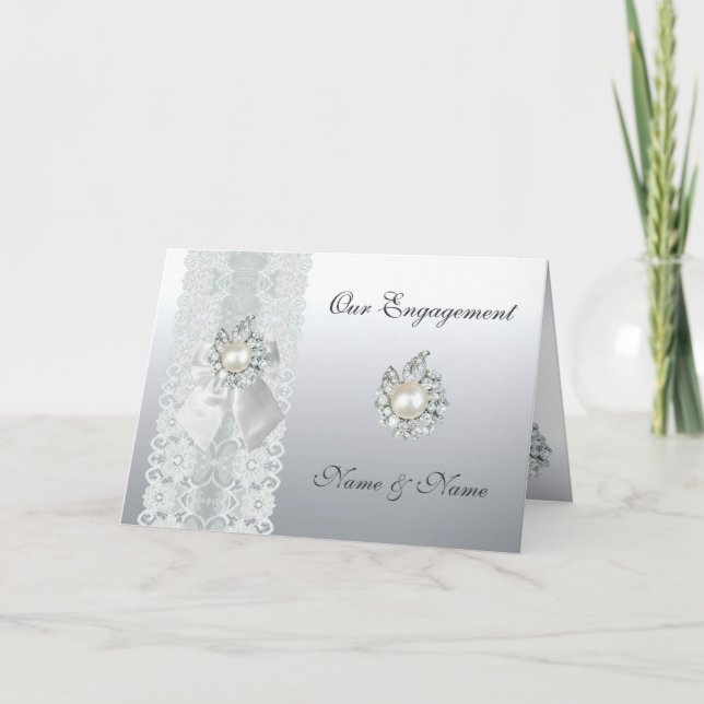 Card Engagement Wedding Save the Date Silver Lace (Front)