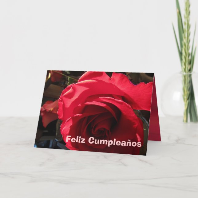 Card - Feliz Cumpleaños - Rosa Roja (Front)