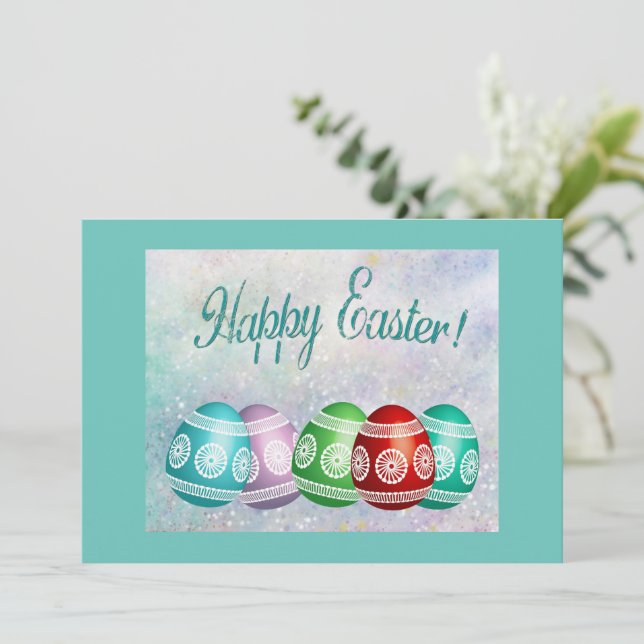 Card Flat Happy Easter Colourful Eggs  (Standing Front)