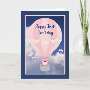 Card for a First Birthday, Hot Air Balloon & Bear