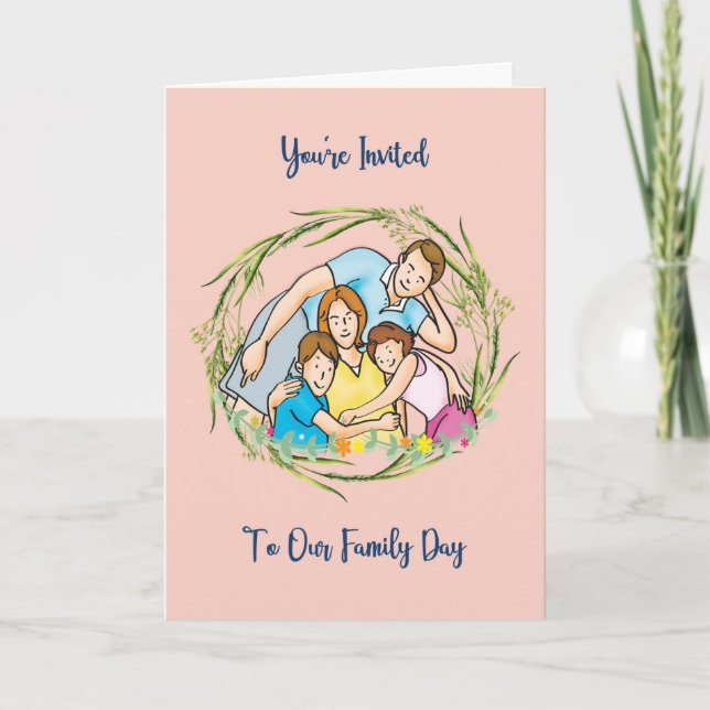 Card for Family Day Invitation Family Illustration (Front)