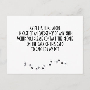 CARD FOR "YOUR PET" IN CASE YOU HAVE AN EMERGENCY