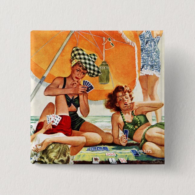 Card Game at the Beach by Alex Ross 15 Cm Square Badge (Front)