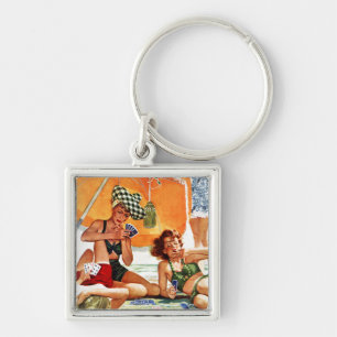 Card Game at the Beach by Alex Ross Key Ring