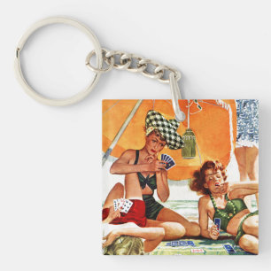 Card Game at the Beach by Alex Ross Key Ring