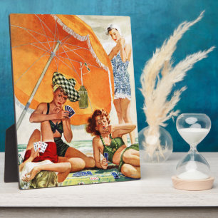 Card Game at the Beach by Alex Ross Plaque