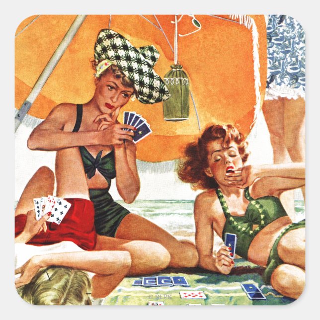 Card Game at the Beach by Alex Ross Square Sticker (Front)