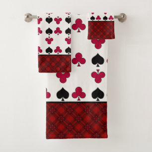 Card game, poker, table cards, red and black bath towel set