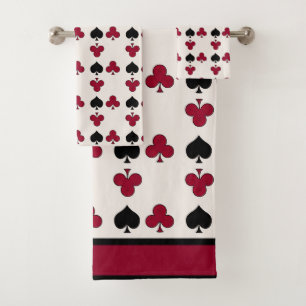 Card game, poker, table cards, red and black, casi bath towel set