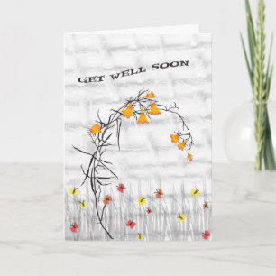 Card Get Well Soon with Flowers & Butterflies