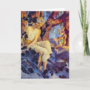 Card:  Girl with Elves - by Maxfied Parrish Holiday Card