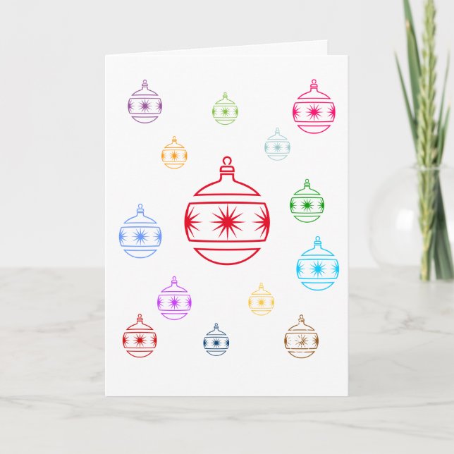 Card - Greeting - Holiday Tree Ornaments on White (Front)