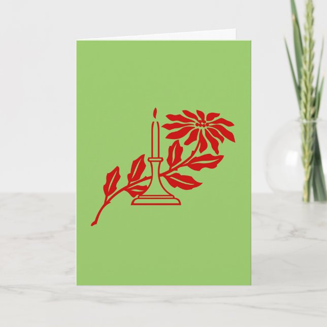 Card - Greeting - Red Candle and Poinsettia (Front)