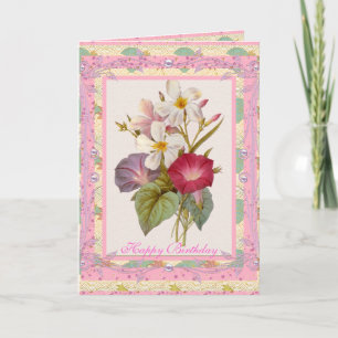 Card Greeting Vintage Floral Pink Flowers