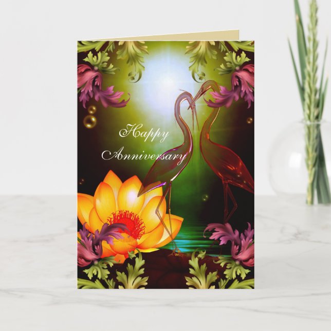 Card Happy Anniversary Birds Gold Frame Floral (Front)