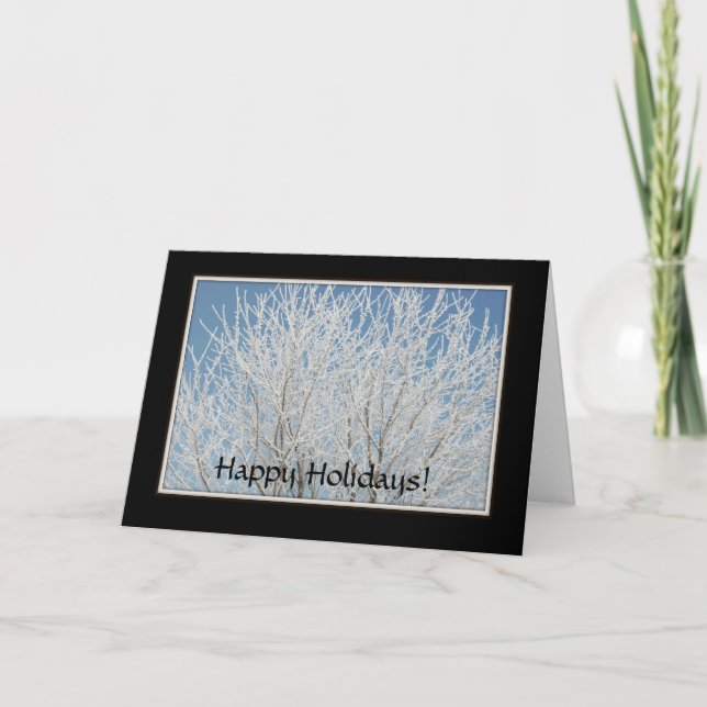 Card - Holiday: Lovely photo of frosted tree (Front)