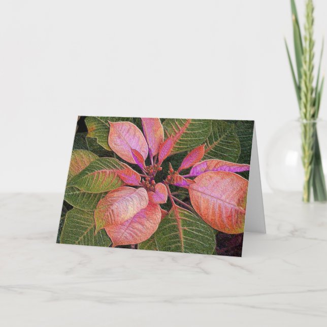 Card Holiday Poinsettia in Rosie Pink (Front)