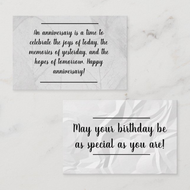 Card insert - Anniversary / Birthday Wishes (Front/Back)