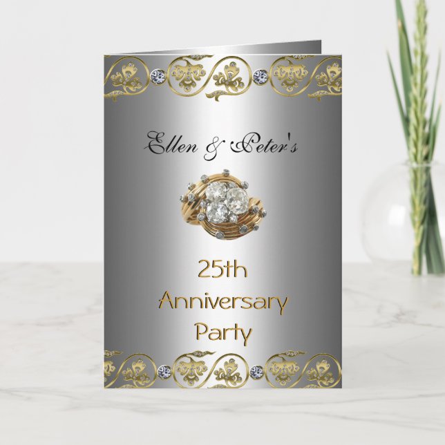 Card Invitation 25th Wedding Anniversary Party Gol (Front)