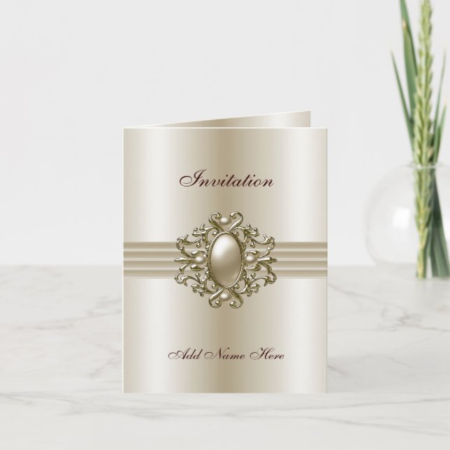 Card Invitation All Occasions Elegant Pearl Gem 4 (Front)