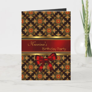 Card Invite Birthday Party Gold Red Black Jewelled
