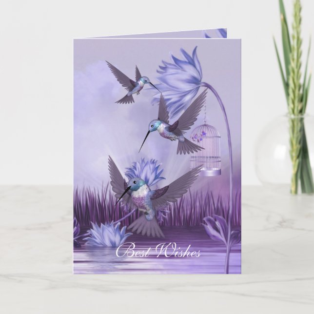 Card Lilac Hummingbirds Birds Best Wishes Birthday (Front)