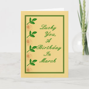 Card, March Birthday Green & Gold Card