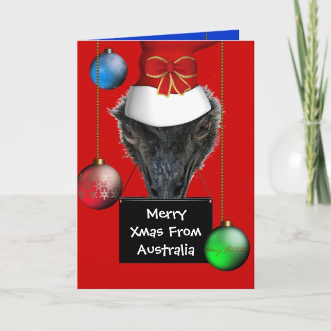 Card Merry Xmas From Australia Emu Hat (Front)