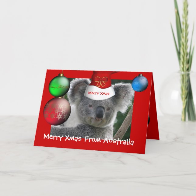 Card Merry Xmas From Australia Koala Hat (Front)