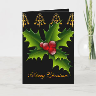 Card Merry Xmas Green Black Red Holly Christmas