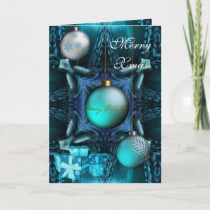 Card Merry Xmas Jade Blue Balls