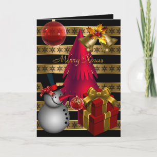 Card Merry Xmas Red Black Gold Stripe Christmas