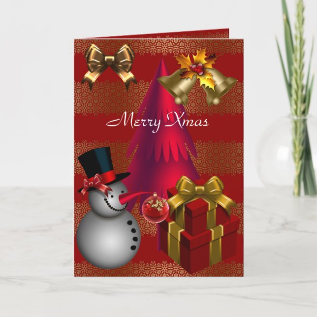 Card Merry Xmas Red Gold Stripe Christmas (Front)