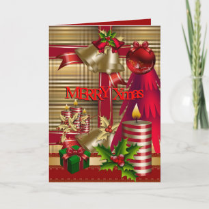 Card Merry Xmas Red Green Gold Christmas