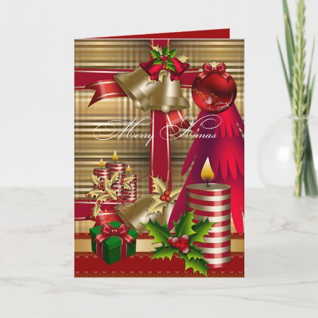 Card Merry Xmas Red Green Gold Christmas (Front)