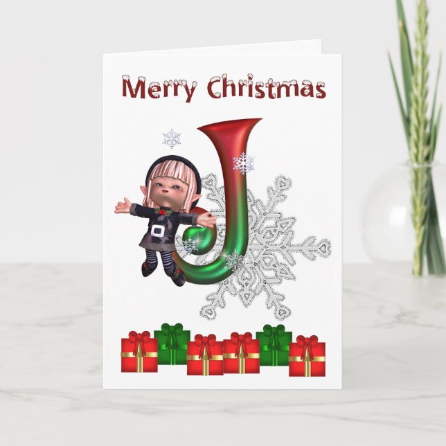 Card Monogram Christmas J (Front)