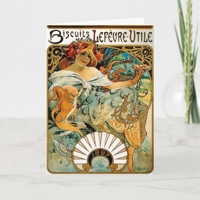 Card: Mucha - Biscuits Lefevre Utile Holiday Card (Front)