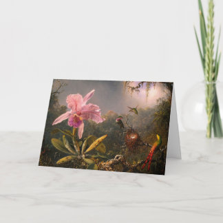Card:  Orchid and Hummingbirds Holiday Card
