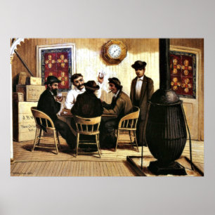 Card Players on the Steamboat, vintage painting Poster