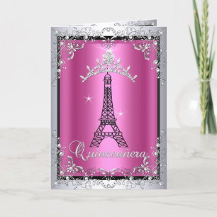 Card Quinceanera Pink Silver Tiara Eiffel Tower