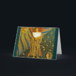 Card:  Rossetti's Painting of Love Holiday Card<br><div class="desc">This artwork, called "Dantis Amore, " was originally planned to be a central panel of a triptych for William Morris. The central figure is this painting is Love holding a sundial. In the upper left hand side is a portrait of Christ looking down through the starry cosmos at the face...</div>