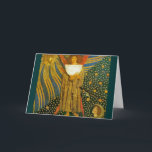 Card:  Rossetti's Painting of Love Holiday Card<br><div class="desc">This artwork, called "Dantis Amore, " was originally planned to be a central panel of a triptych for William Morris. The central figure is this painting is Love holding a sundial. In the upper left hand side is a portrait of Christ looking down through the starry cosmos at the face...</div>