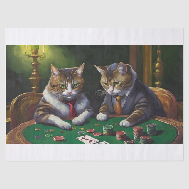 Card Sharks, Cats playing Cards Tissue Paper (Front)